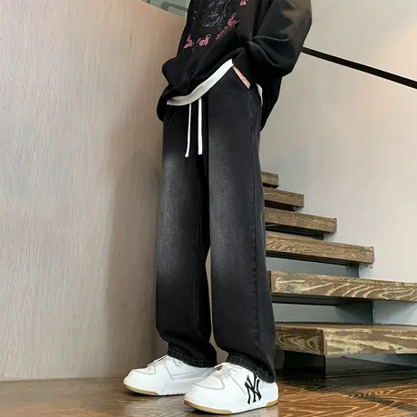 直筒裤子男潮牌做旧高街水洗牛仔裤oversize2024春季新款休闲长裤商品大图