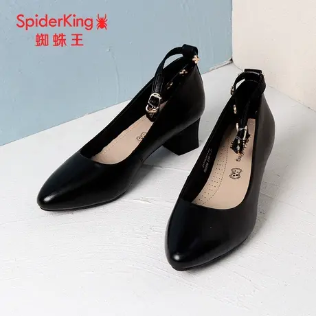 SPIDER KING/蜘蛛王女单鞋真皮2023秋商场新款通勤一字扣粗跟软底商品大图