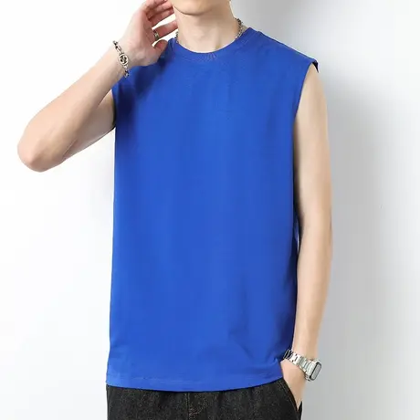 重磅纯棉背心男夏季健身篮球克莱因蓝运动坎肩液氨长绒棉无袖t恤商品大图