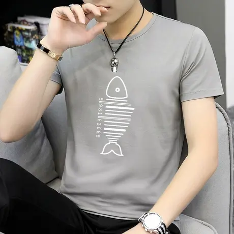 夏季莫代尔短袖t恤男装2023新款打底衫冰丝衣服圆领半袖男生青年商品大图