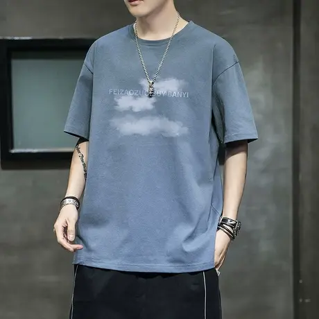 夏季短袖t恤男士2023新款打底衫宽松个性上衣服薄款半袖体恤潮牌商品大图
