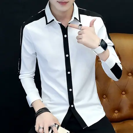 男士夜场潮牌上衣2023新款秋装韩版个性长袖衬衫男发型师休闲衬衣商品大图