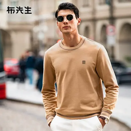 MrBu布先生几何图案100%棉卫衣男2023新款条纹圆领长袖t恤BT12186商品大图