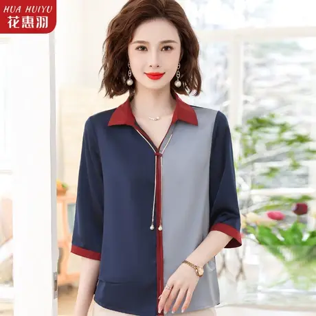 母亲节衣服妈妈夏装女时尚小衫时髦洋气小个子中年上衣中老年衬衫商品大图