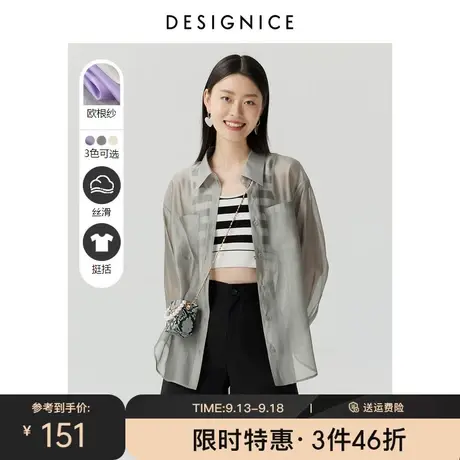 迪赛尼斯春秋夏新款设计感衬衣薄款欧根纱宽松长袖女款衬衫女商品大图