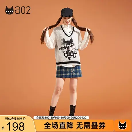 a02玩趣印花百搭短款马甲女秋季新款宽松闲适无袖外搭上衣潮商品大图