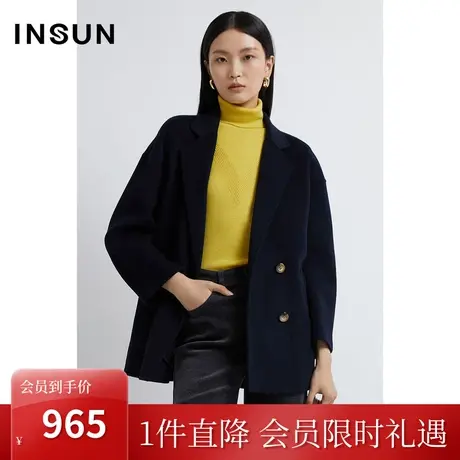 恩裳2022冬季经典落肩袖时尚百搭通勤绵羊毛毛呢外套商品大图