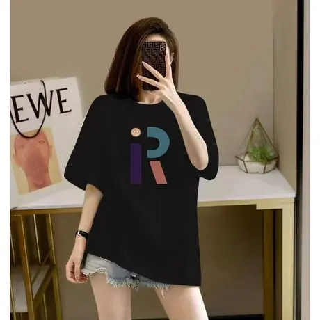 2023新款纯棉印花搭配鲨鱼裤芭比裤上衣中长款宽松减龄短袖t恤女商品大图