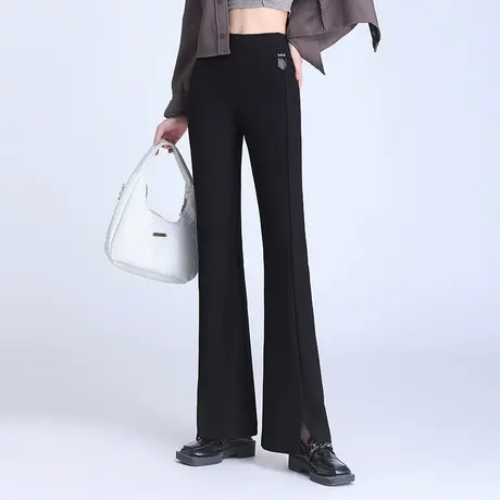黑色显瘦长裤开叉喇叭裤女秋季2023新款高腰显腿长百搭微喇休闲裤商品大图