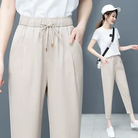 九分哈伦裤女夏季薄款2023年松紧高腰休闲女裤百搭宽松小脚萝卜裤图片