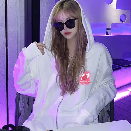 oversize卫衣女chic港风宽松韩版潮ins连帽上衣春秋薄款开衫外套图片