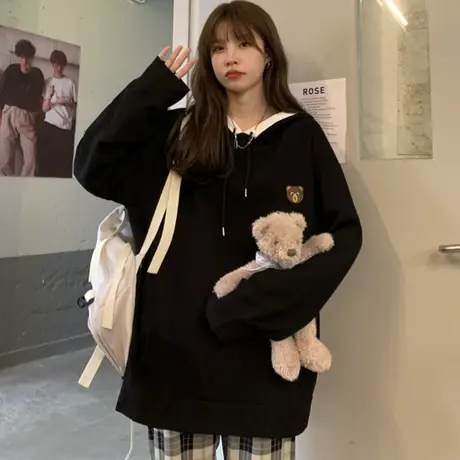 连帽卫衣女chic早秋2021宽松韩版ins超火上衣设计感小众薄款外套商品大图