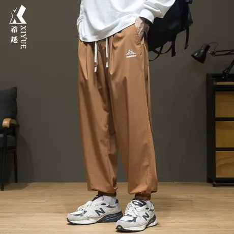 美式冰丝休闲裤男九分束脚秋季薄款男士宽松大码透气速干运动裤子商品大图