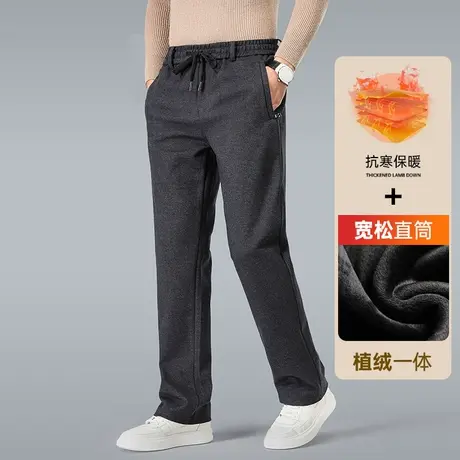 毛呢运动裤秋冬加厚款中老年人爸爸裤子冬季宽松直筒男士休闲长裤商品大图