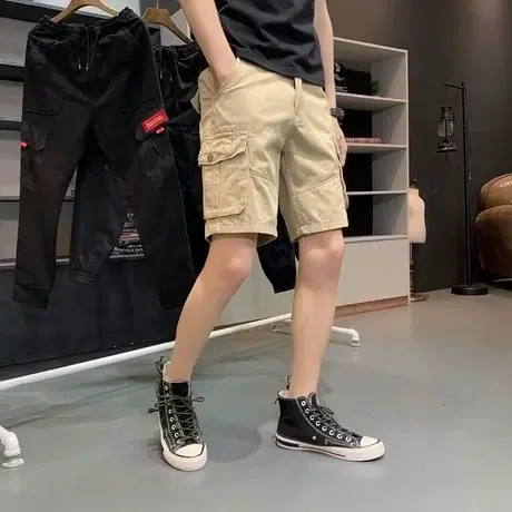 男士5分裤休闲夏季薄款纯棉工装短裤全棉宽松五分马裤潮牌ins中裤图片