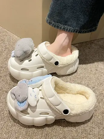 厚底增高星星洞洞款毛毛拖鞋女外穿2023秋季款超火踩屎感包头棉拖商品大图