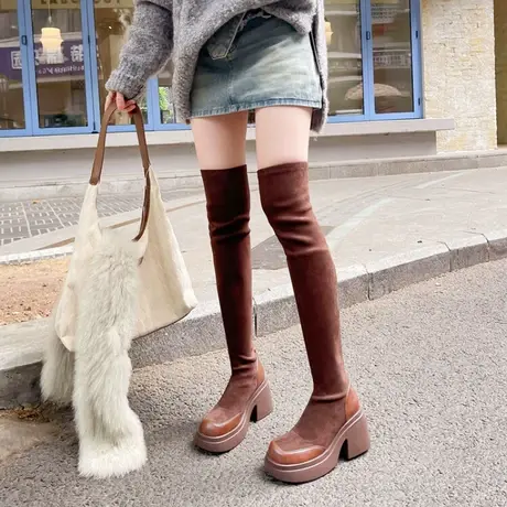 长筒靴女新款瘦瘦靴厚底短靴弹力女靴2023新款过膝长靴女不掉筒图片