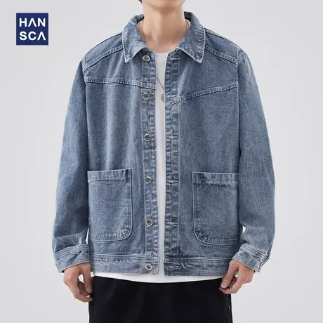 hansca美式复古明辑线牛仔外套男士宽松帅气高级感休闲工装夹克潮商品大图