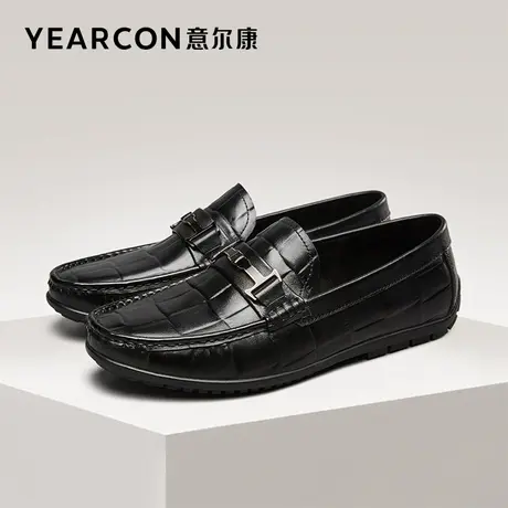 意尔康皮鞋男2022春秋季新款男士休闲真皮软底豆豆鞋潮流英伦风商品大图