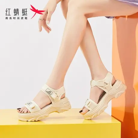 红蜻蜓厚底凉鞋女2023年夏季新款爆款高跟软底增高鞋子运动沙滩鞋商品大图