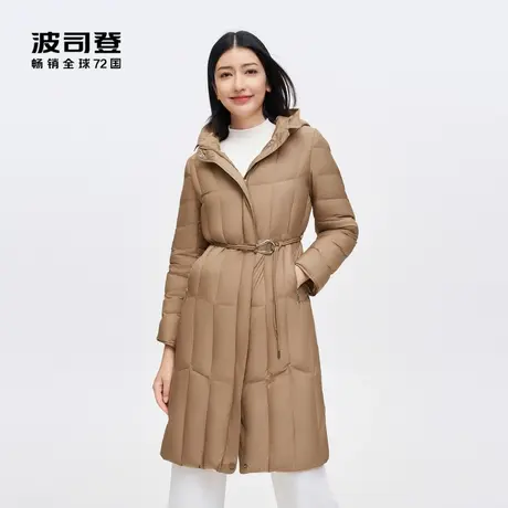 波司登23秋新款连帽长款优雅商务收腰柔肤气质鹅绒羽绒服外套女士图片