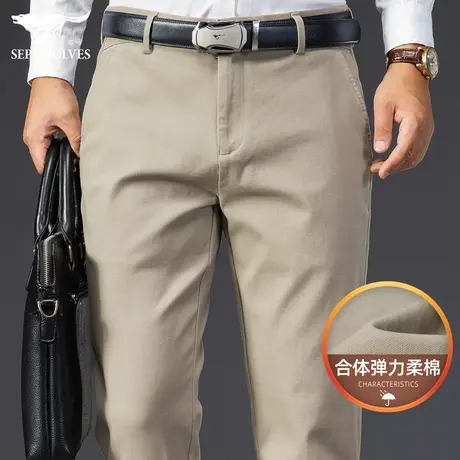 七匹狼狼族生活休闲裤男秋冬季直筒裤男裤弹力商务长裤三防裤子男商品大图