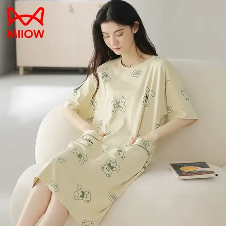 MiiOW/猫人睡衣网红风纯棉夏季短袖睡裙女款可外穿家居服夏季新款图片