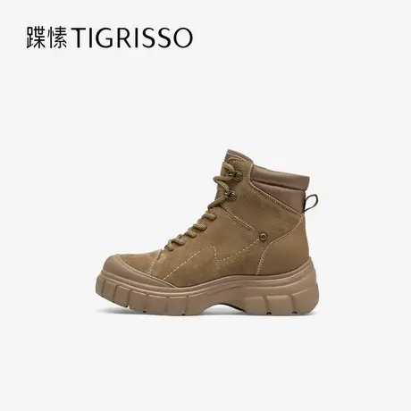 蹀愫冬复古棕色加绒厚底马丁靴牛绒登山工装靴TA54766-41图片