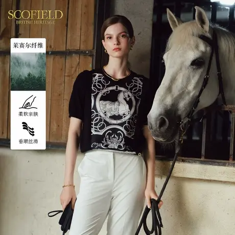 【莱赛尔】Scofield女装骑士风针织衫短袖印花T恤夏季上衣图片