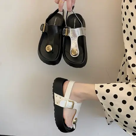 厚底气质凉鞋女2025年夏季新款洋气百搭夹趾鞋子法式高级感沙滩鞋图片