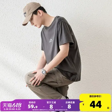 唐狮2025春夏新款男短袖T恤简约宽松圆领上衣潮流印花内搭打底衫t商品大图