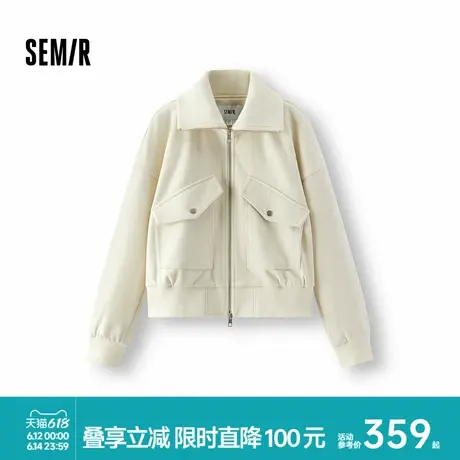 [商场同款]森马外套女落肩宽松潮酷2025春新款大翻领夹棉夹克时尚图片