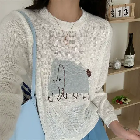 春装圆领薄款针织衫女2025新款超好看宽松气质独特高级感漂亮上衣商品大图