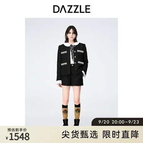 【肌理美学】DAZZLE地素奥莱秋粗花呢黑色小香风千金毛呢外套女图片