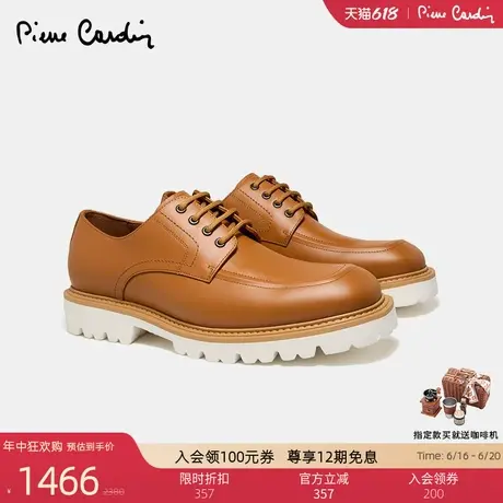 皮尔卡丹男鞋圆头百搭工装鞋轻底系带舒适真皮复古手工休闲皮鞋男商品大图