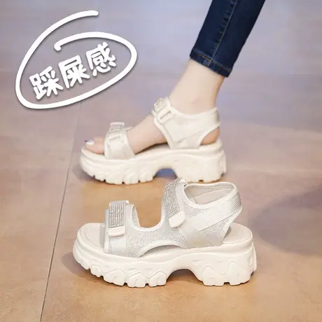 2025新款凉鞋女夏季老爹凉鞋女松糕沙滩休闲小个子软底增高鞋34码图片
