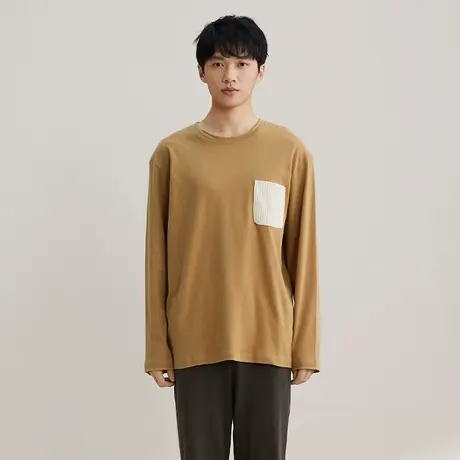 秋鹿纯棉休闲家居服男款圆领套头秋季长袖简约情侣睡衣女商品大图