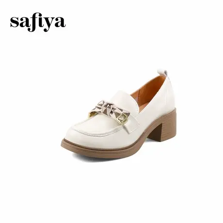 Safiya索菲娅女鞋烫钻蝴蝶结气质百搭英伦风高跟粗跟通勤深口单鞋图片