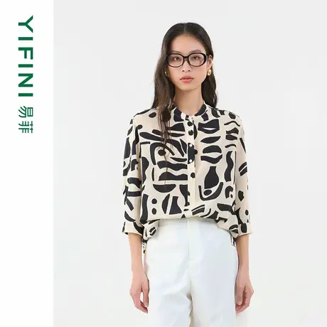 [专柜同款]Yifini/易菲气质通勤大气印花休闲宽松小衫百搭上衣女图片