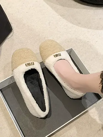 网红羊羔毛毛鞋女秋冬外穿2023新款加绒豆豆鞋平底一脚蹬棉瓢鞋子商品大图