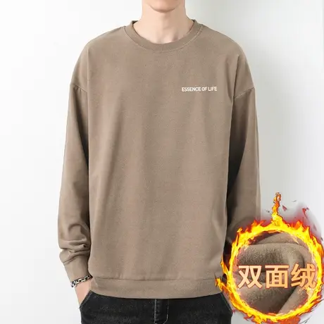 圆领卫衣男秋冬款宽松潮流百搭保暖双面绒套头无帽字母印花长袖商品大图
