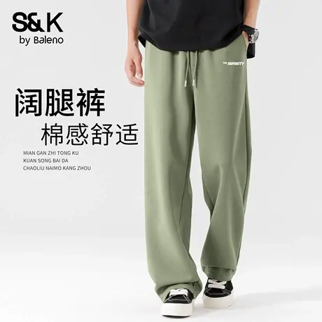 班尼路S&K美式休闲男士裤子秋季新款潮流抹茶绿卫裤男重磅阔腿裤A商品大图