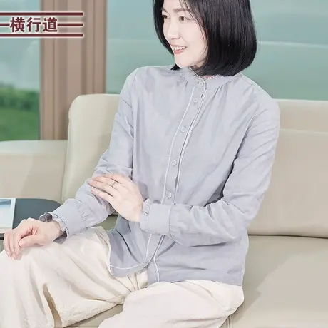 国风新中式纯棉立领提花长袖衬衫女士2025秋季新款复古马面裙上衣商品大图