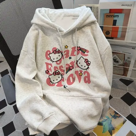 甜美可爱HelloKitty印花连帽卫衣女秋冬新款宽松潮流百搭韩版外套商品大图