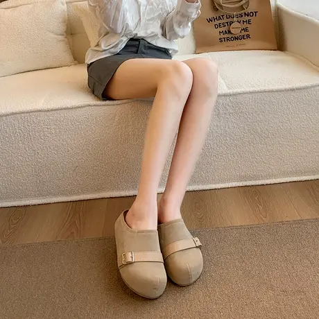 复古包头半拖鞋女2025新款秋季外穿百搭平底勃肯鞋一脚蹬气质拖鞋商品大图