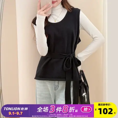唐狮2025秋冬套毛线衫马甲女春秋外穿高级感百搭毛衣气质风配腰带商品大图