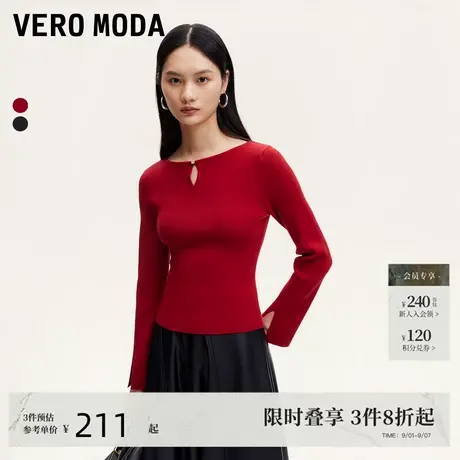 Vero Moda针织衫24秋季圆领镂空修身新年战袍红色毛衣324324063商品大图