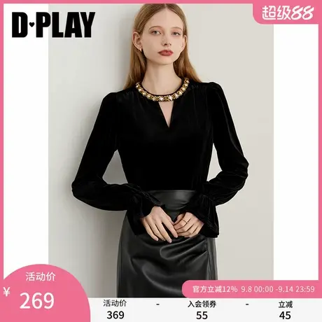 DPLAY【轻奢闪钻系列】2025秋季新款黑色衬衫女闪钻镂空设计上衣商品大图