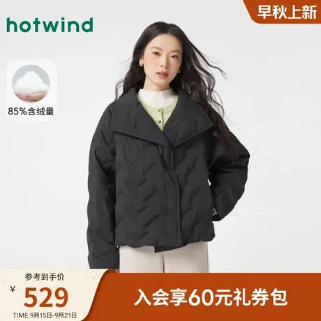 热风翻领羽绒服2025年冬季新款女款轻盈黑色压胶立领保暖羽绒服商品大图