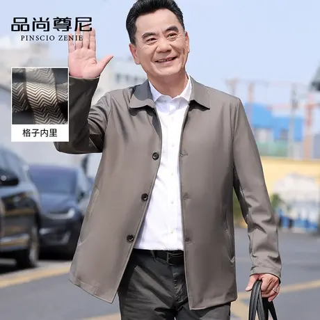 男士外套2023新款春秋季经典商务翻领夹克单排扣风衣中老年爸爸装商品大图